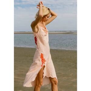 Fanm Mon Fiyet Linen Slip Dress Marassa Collection Peach Pastel Cowl Midi SZ M